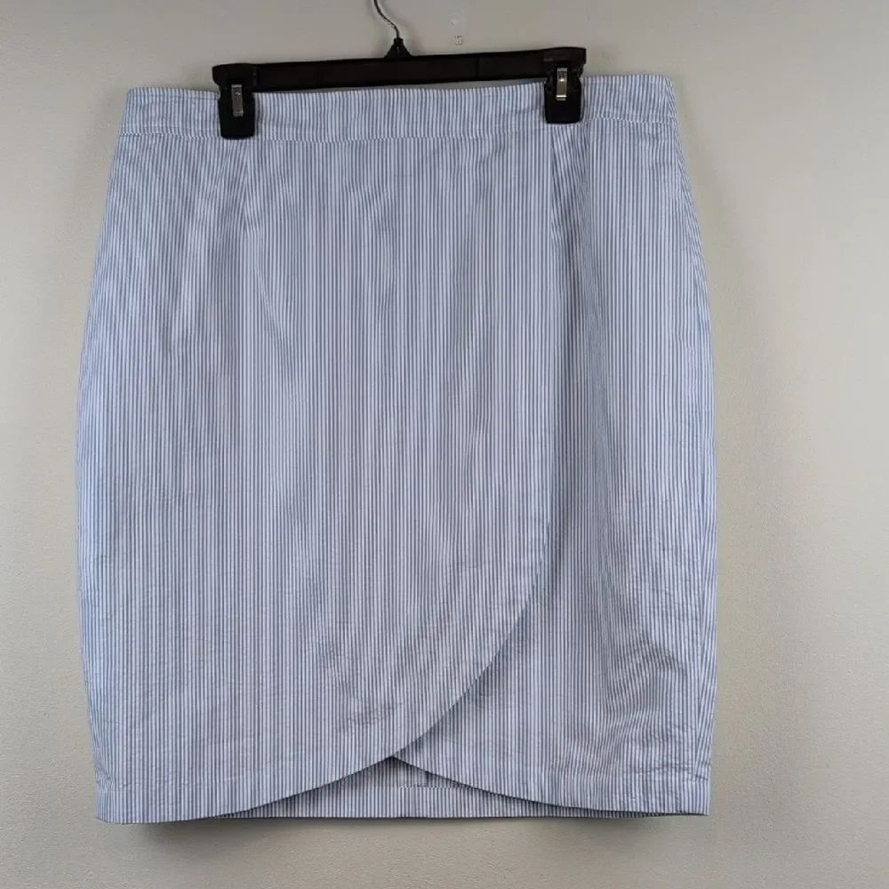 Brooks Brothers Classic Blue & White Pinstripe Seersucker Wrap Skirt Size 14